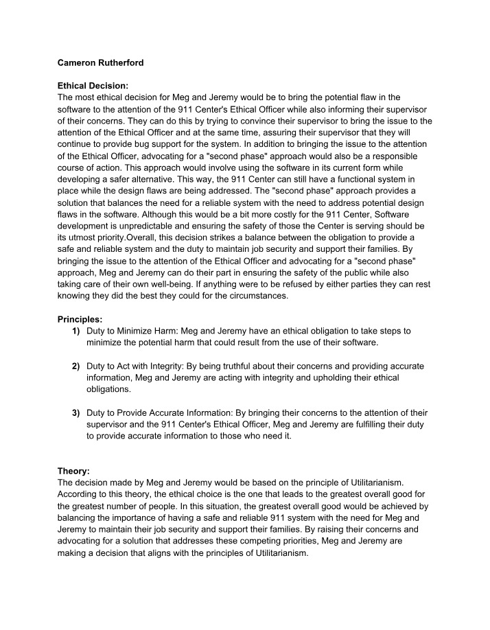 Balancing Ethical Obligations - Addressing 911 Design Flaws