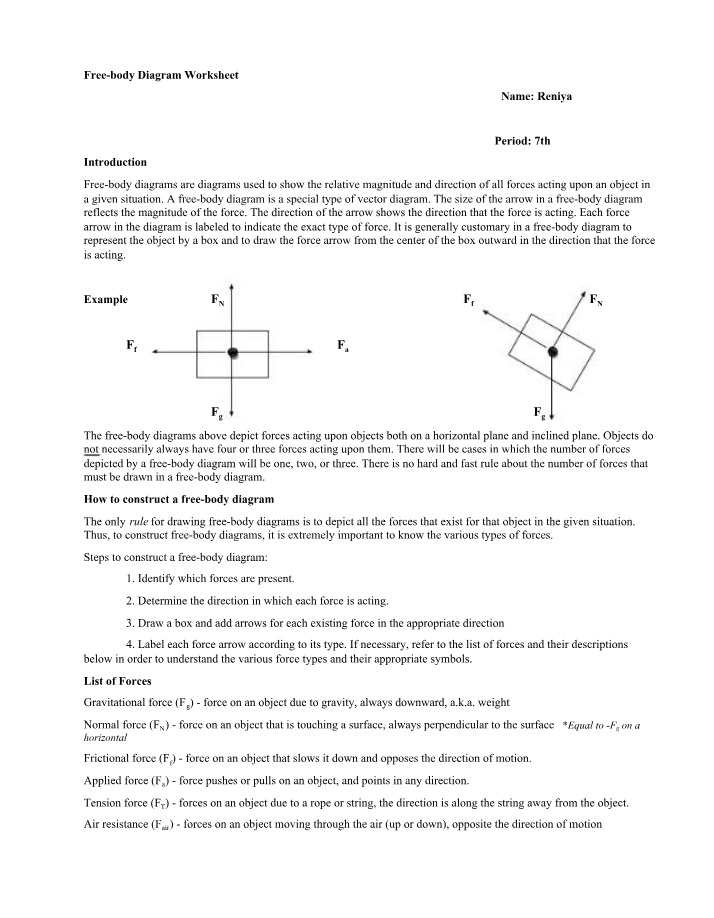 Worksheet - Free-Body Diagrams
