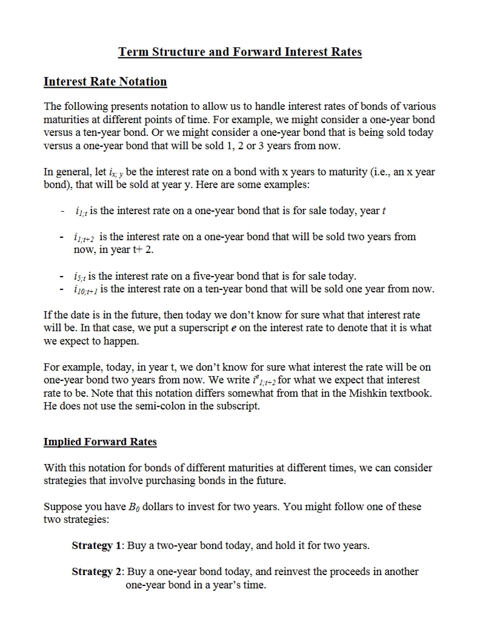 Forward Interest Rates and Term Structure