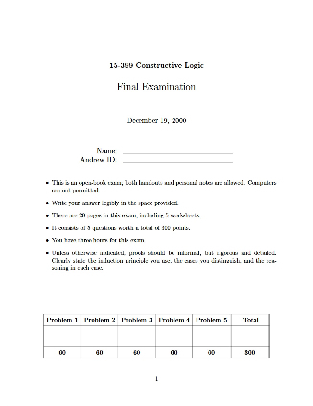 Logic Final Exam