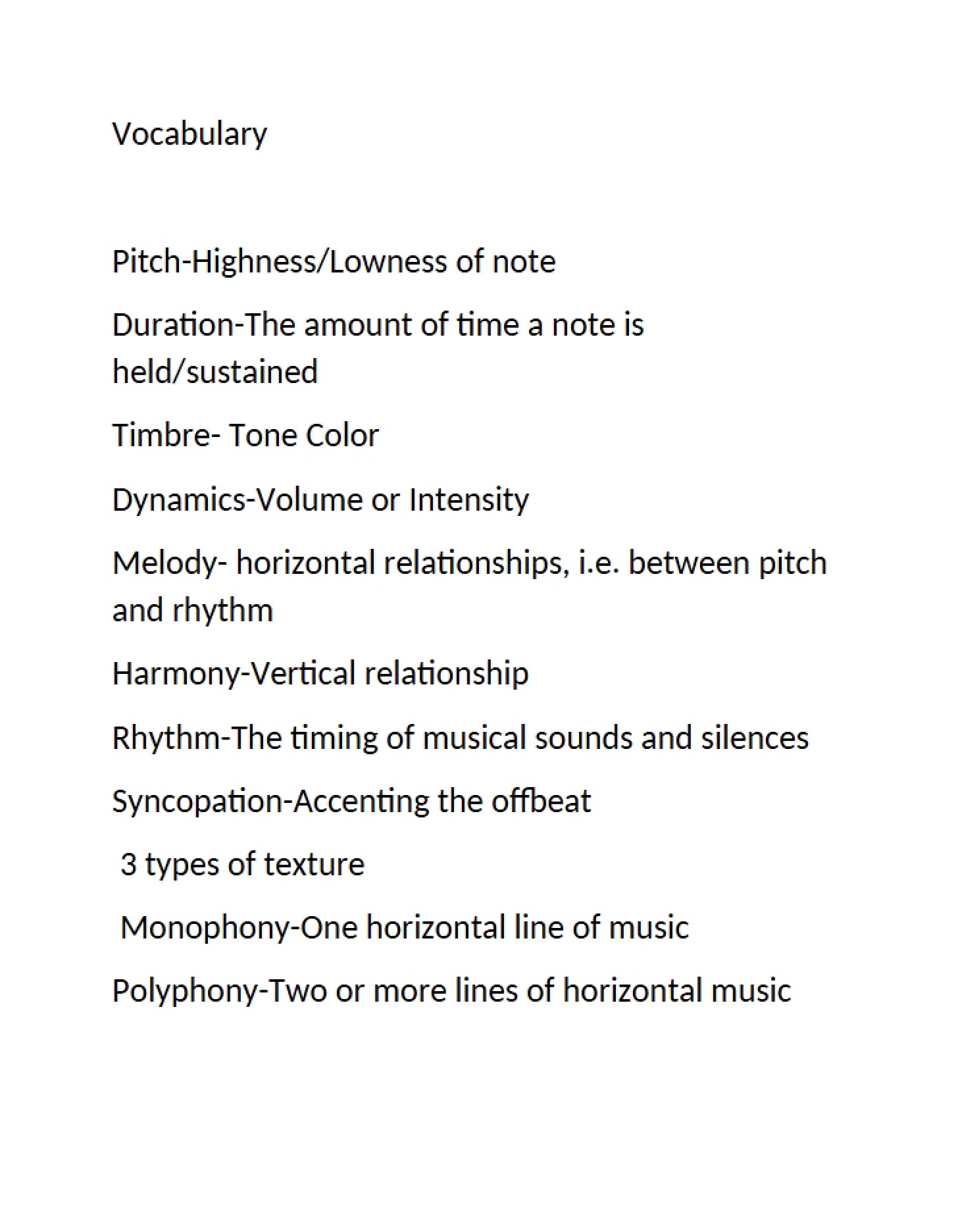 Vocabulary List