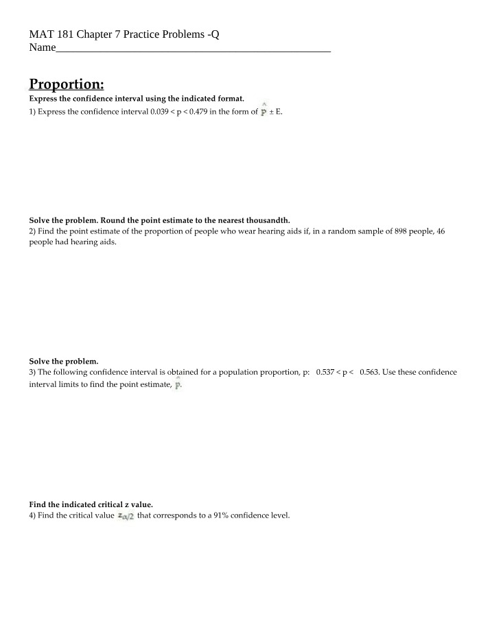 Practice Problems for Chapter 7