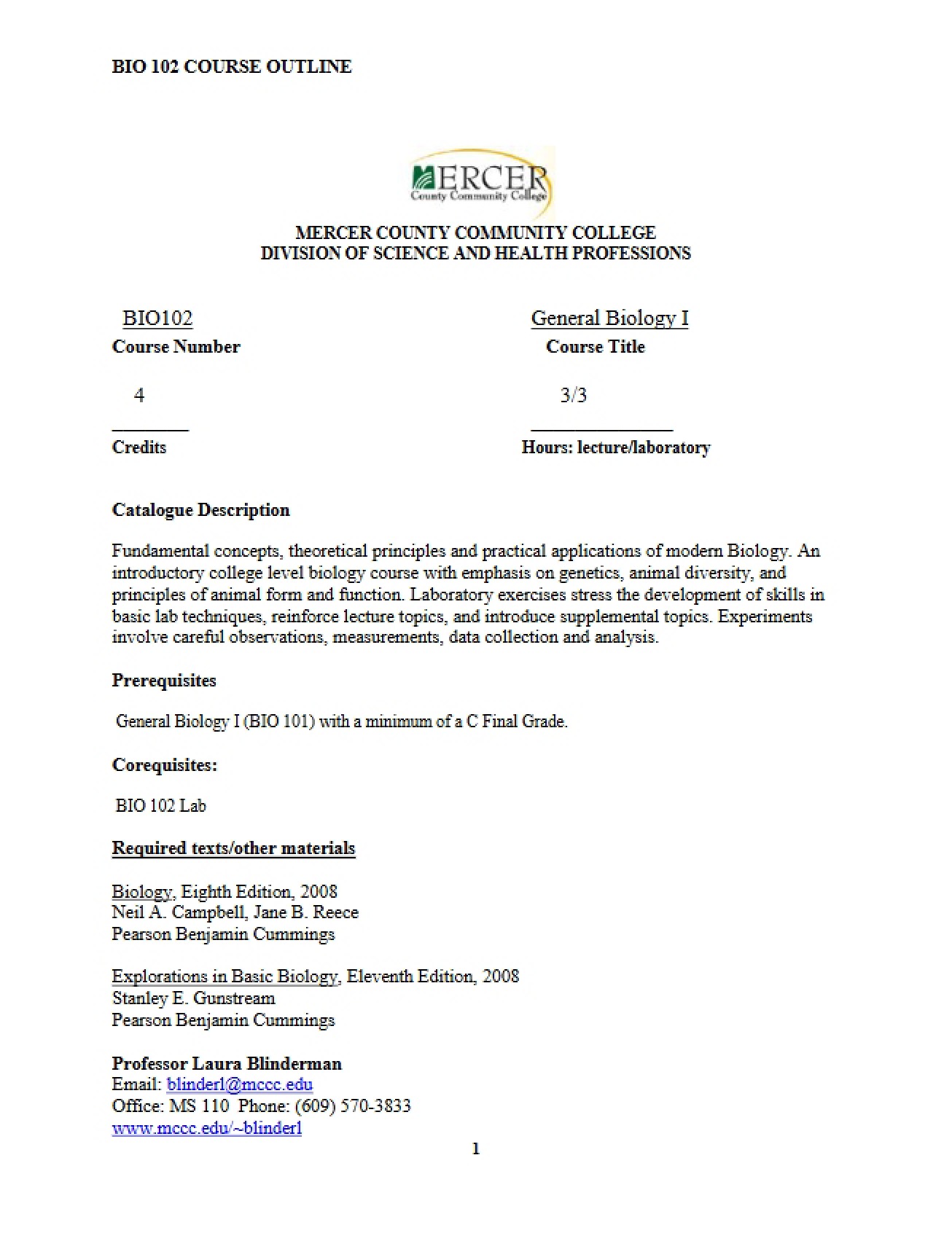 Syllabus for General Biology II