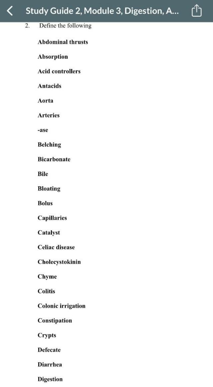 Module 3 Study Guide - Digestion and Abdominal Thrusts