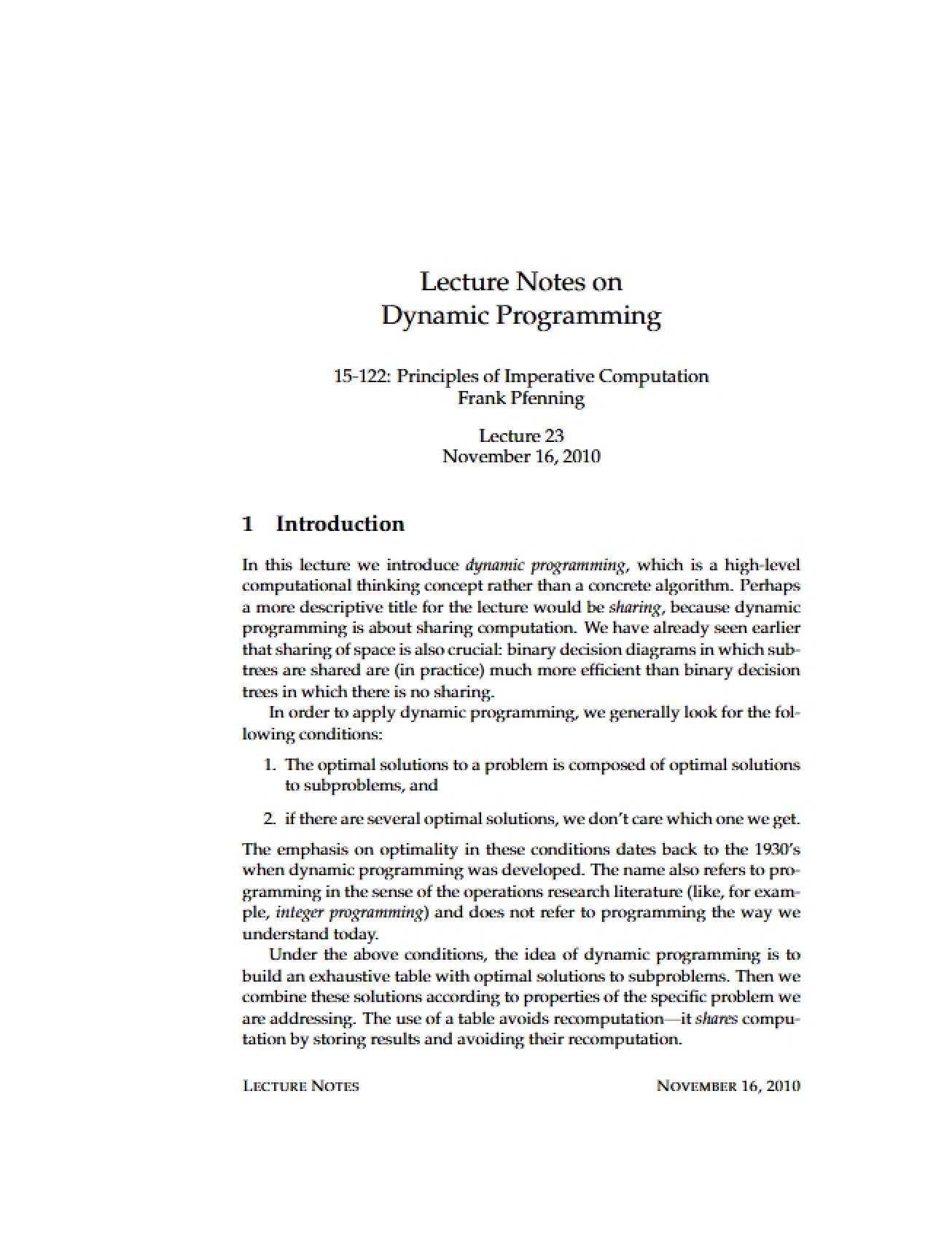 Dynamic Programming Lecture Notes