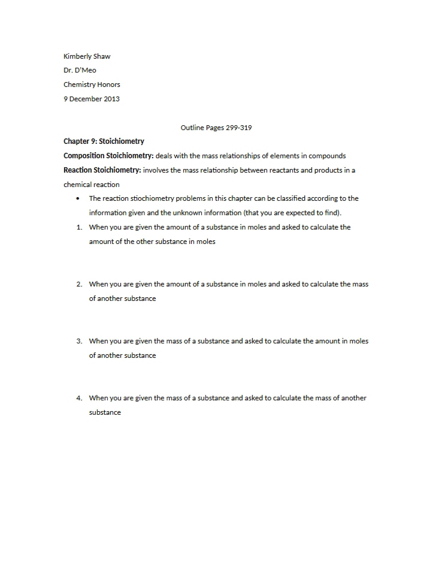 Stoichiometry Chapter 9