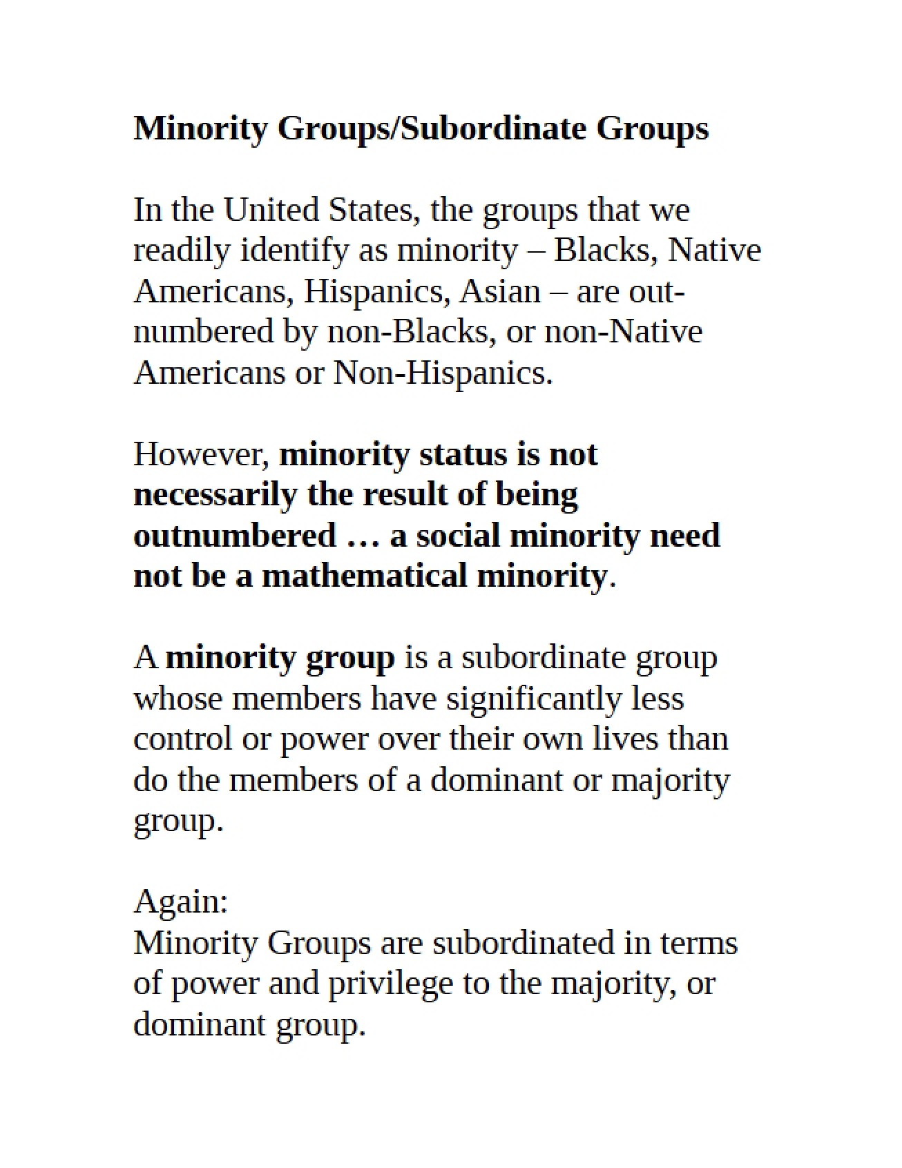 Subordinate and Minority Groups