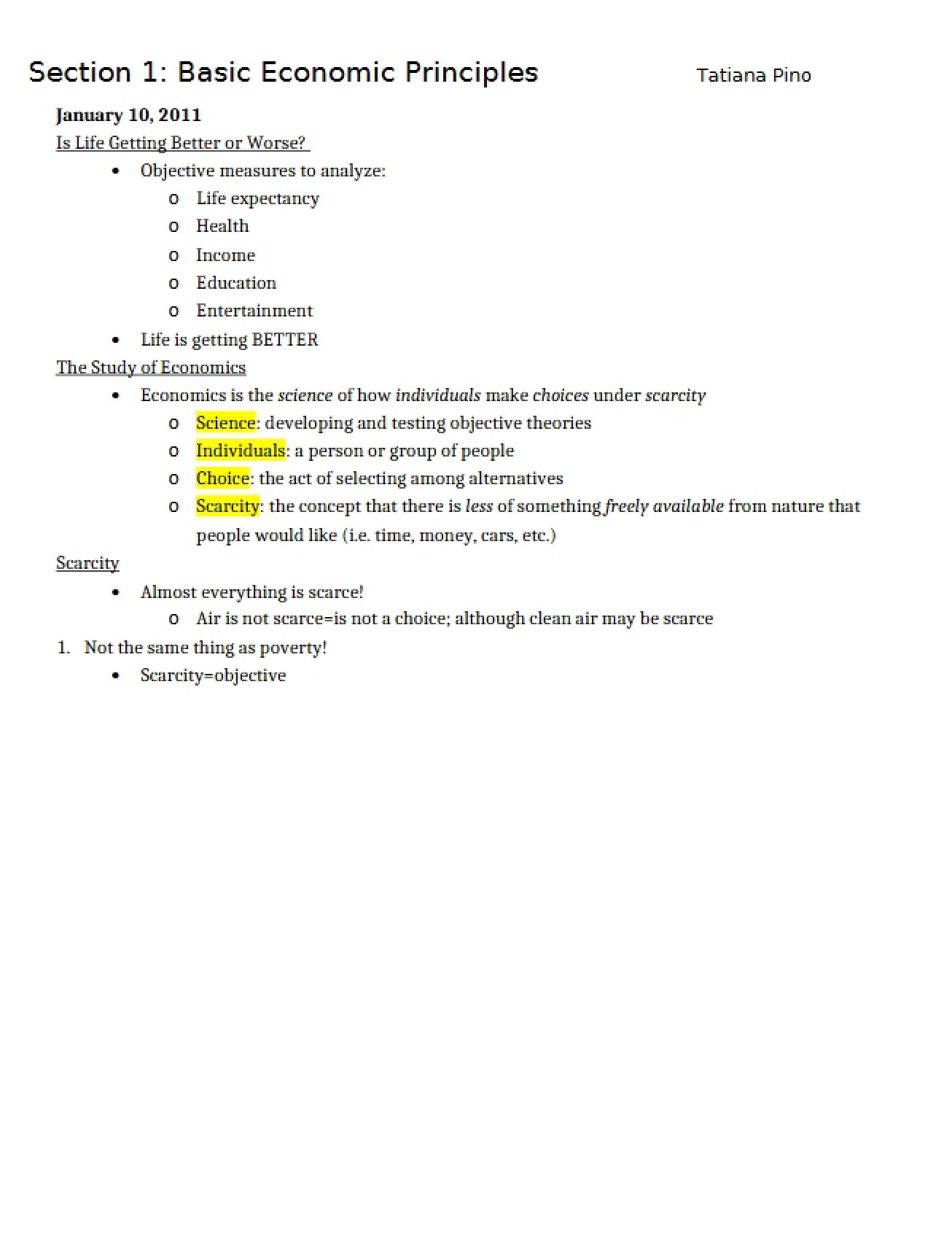 Overview of Basic Economic Principles