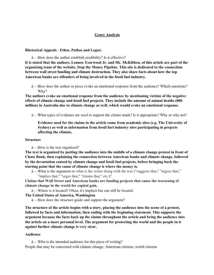 Ethos, Pathos, and Logos - Genre Analysis of Rhetorical Appeals