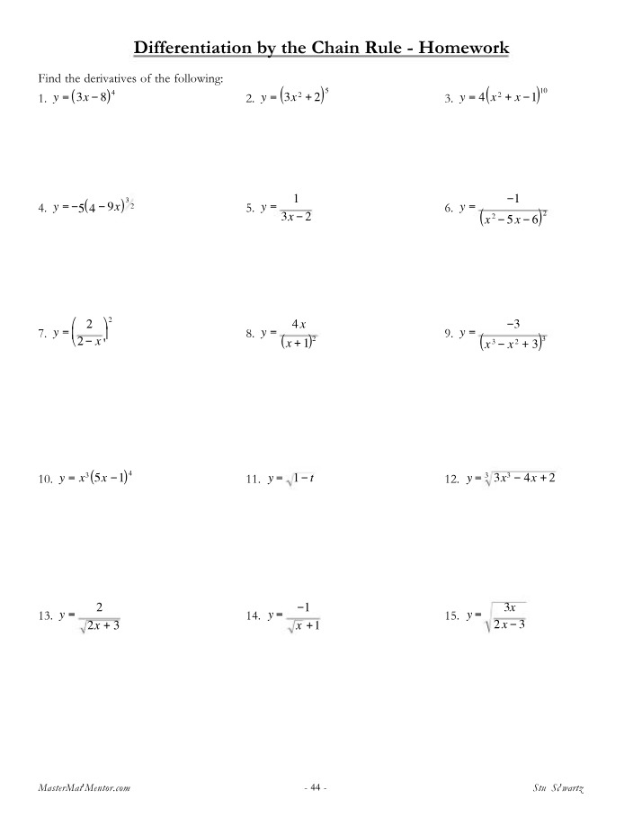 Homework on Chain Rule