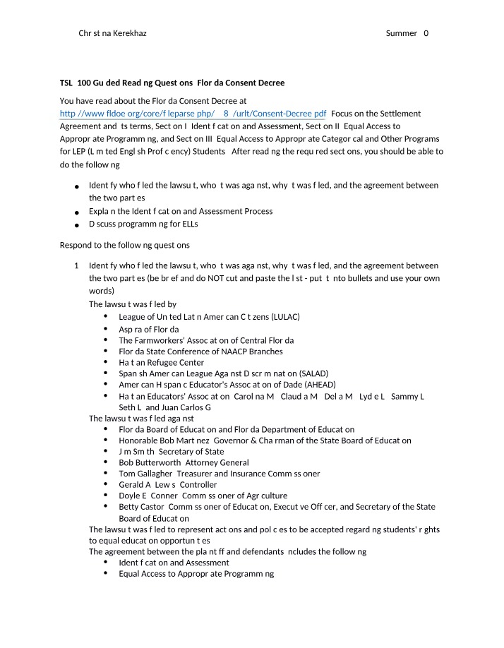 TSL4100 - Florida Consent Decree Guided Reading Questions