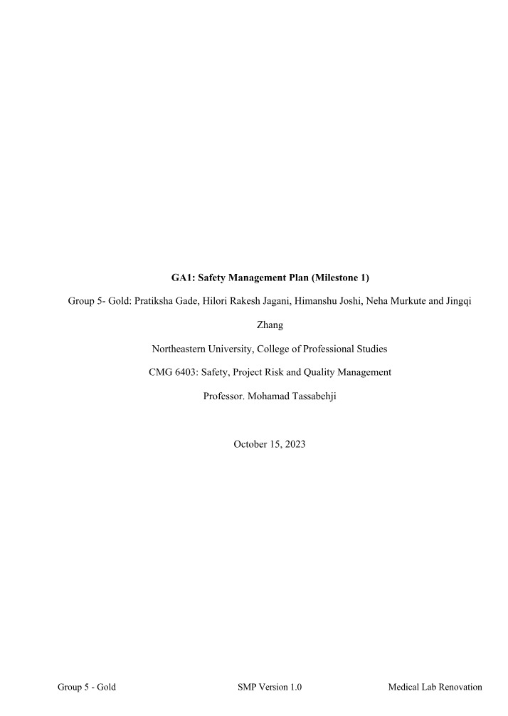 Medical Lab Renovation Project - Safety Management Plan