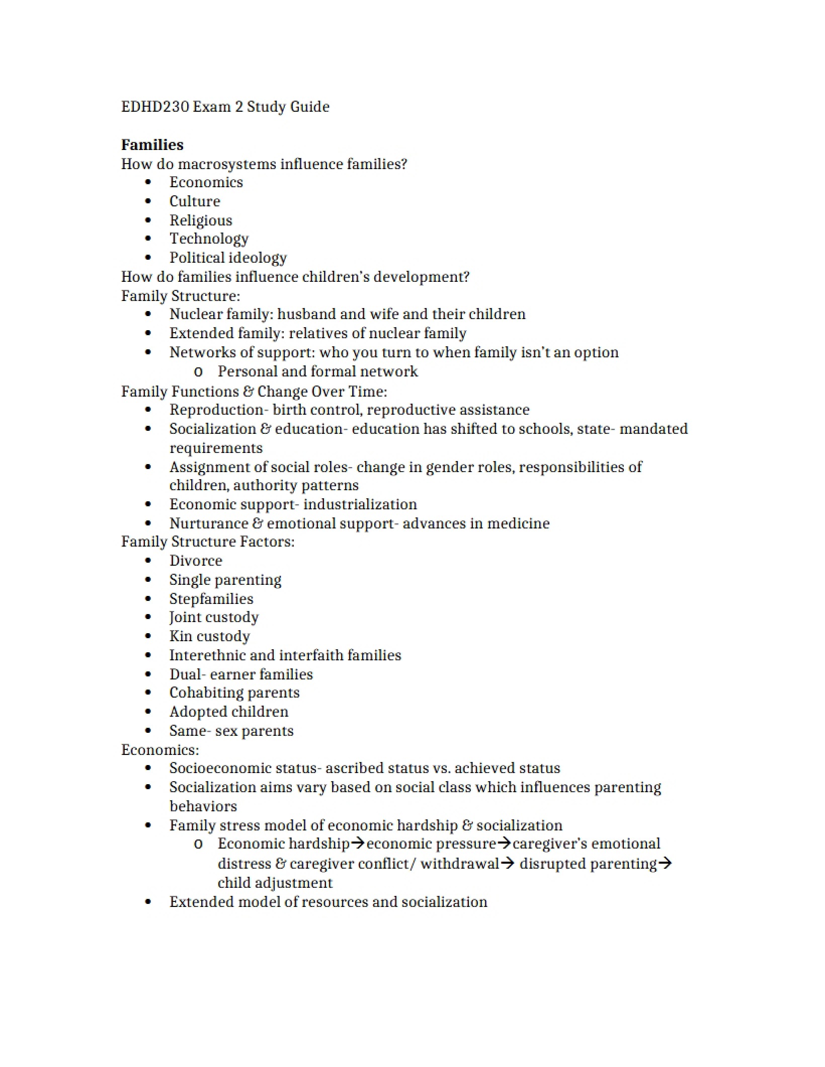 Study Guide for Exam 2