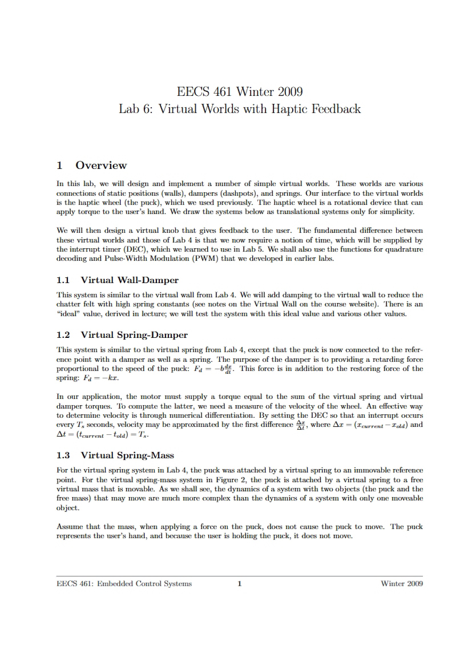 Haptic Feedback in Virtual Worlds