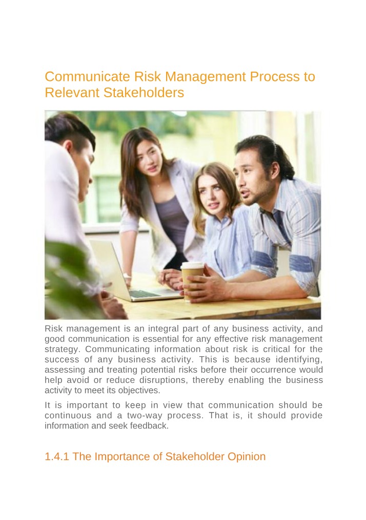 Communicating the Risk Management Process to Stakeholders