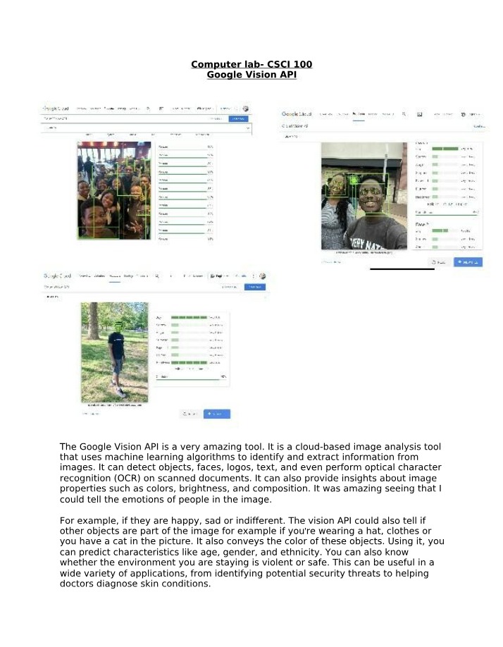 Google Vision API Computer Lab