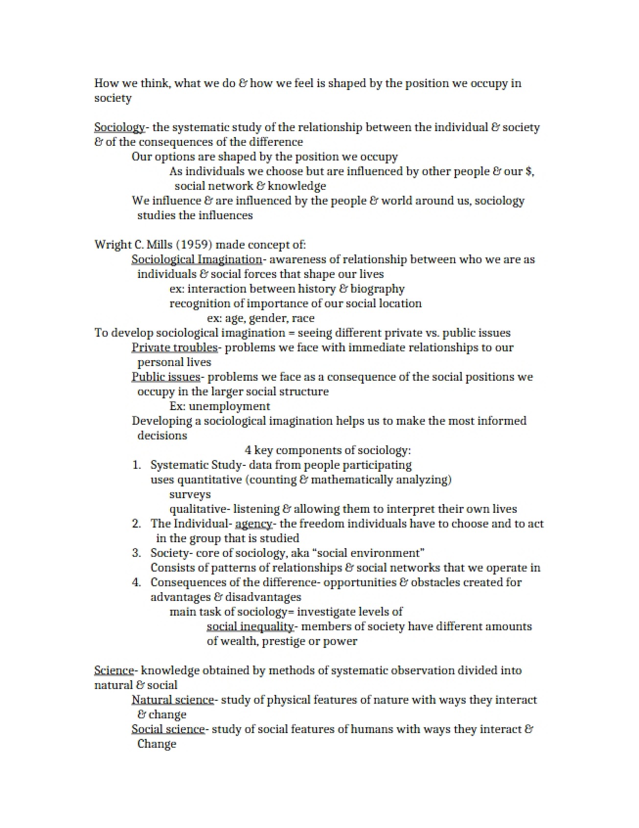Introduction to Sociology Class Notes