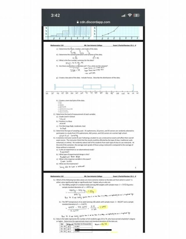Mathematics 110 Exam 1 Review - Chapters 1-4