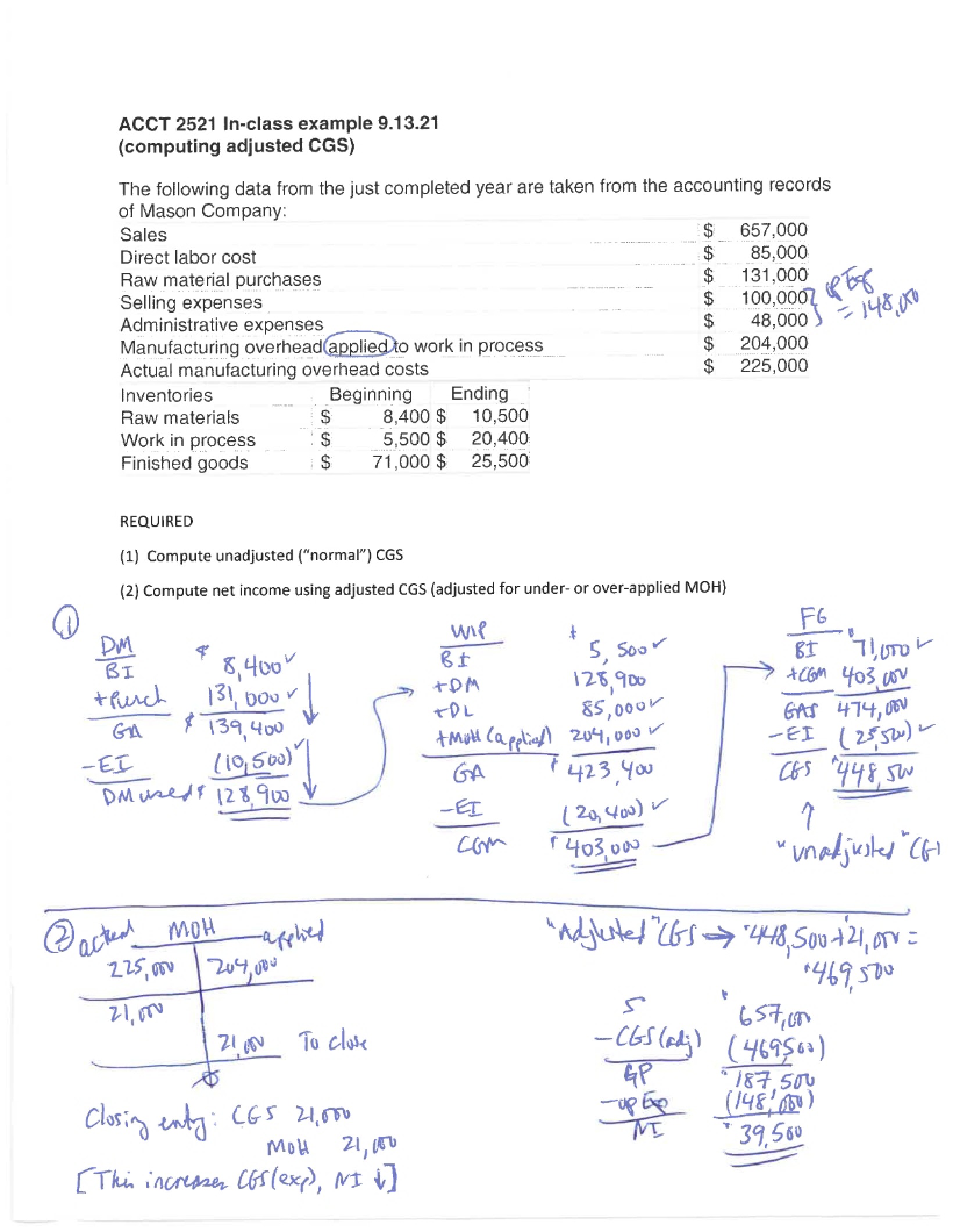 Adjusting CGS In-Class Example