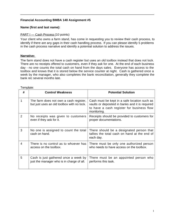 Financial Accounting Assignment 5 (BMBA 140)