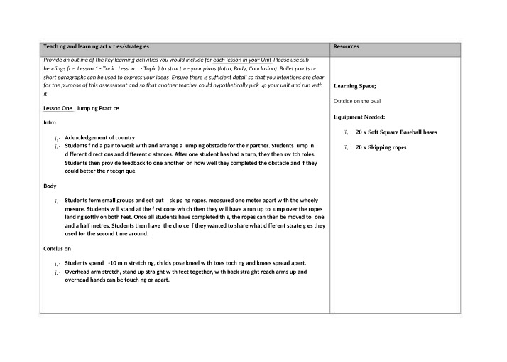 Physical Education Unit - Engaging Learning Activities and Strategies