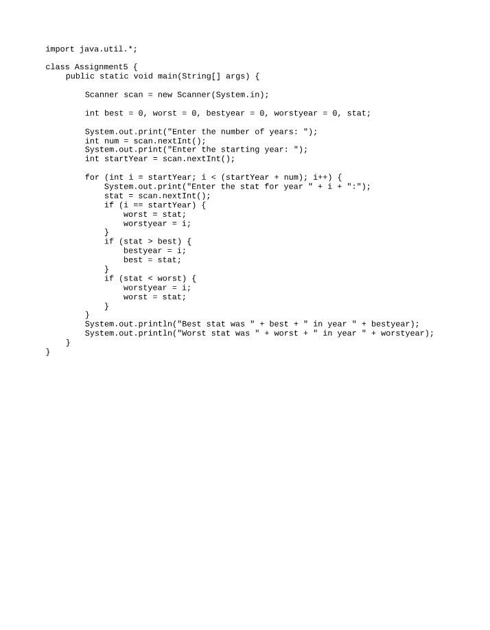 Find Best and Worst Stats by Year using Java