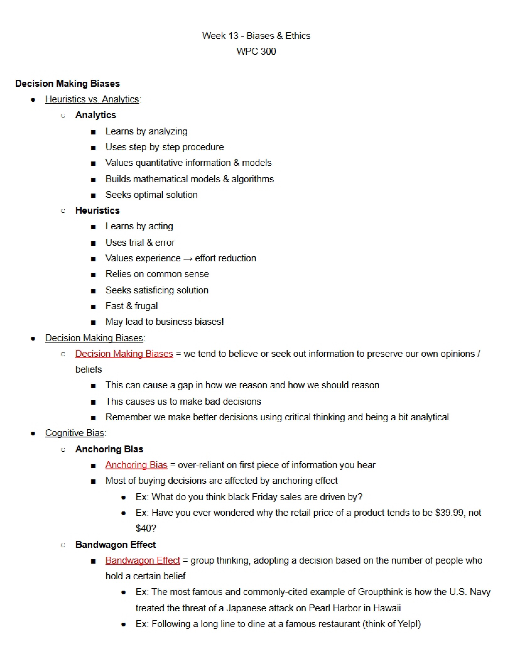 Class Notes Week 13