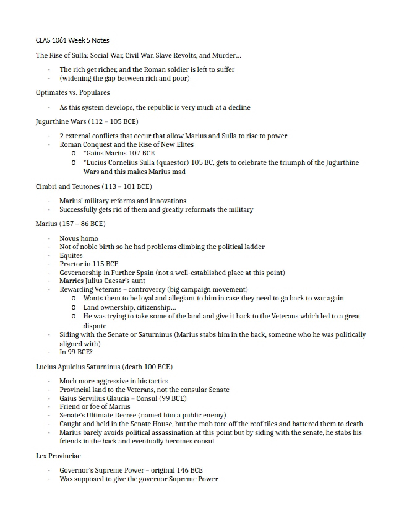 Fifth Class Notes for The Rise and Fall of Ancient Rome