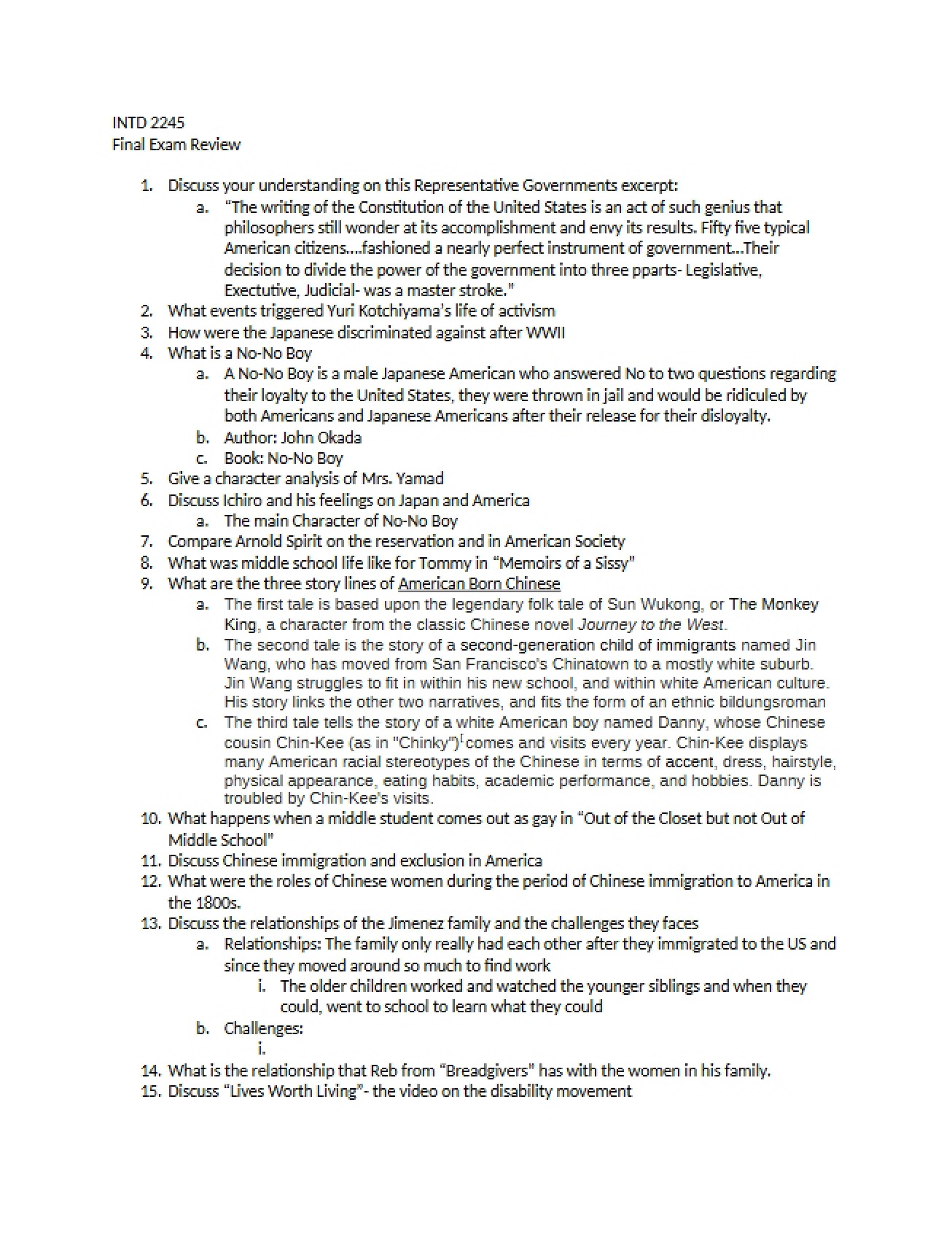 Final Exam Review