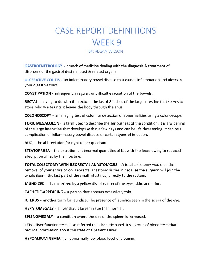 Week 9 - Gastroenterology Case Report Definitions