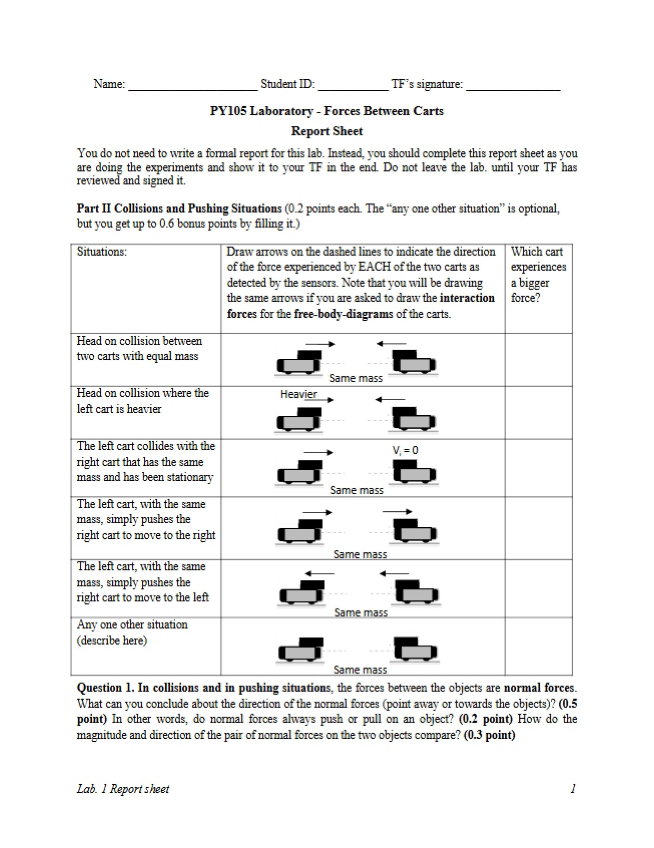Elementary Physics Report Sheet