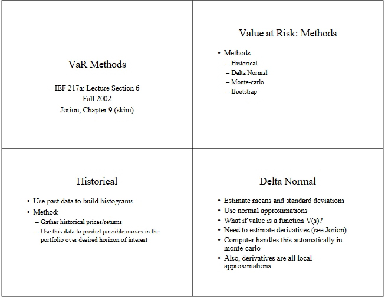 Methodologies for VaR
