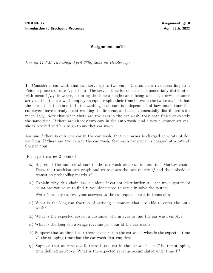 INDENG 173 Assignment 10