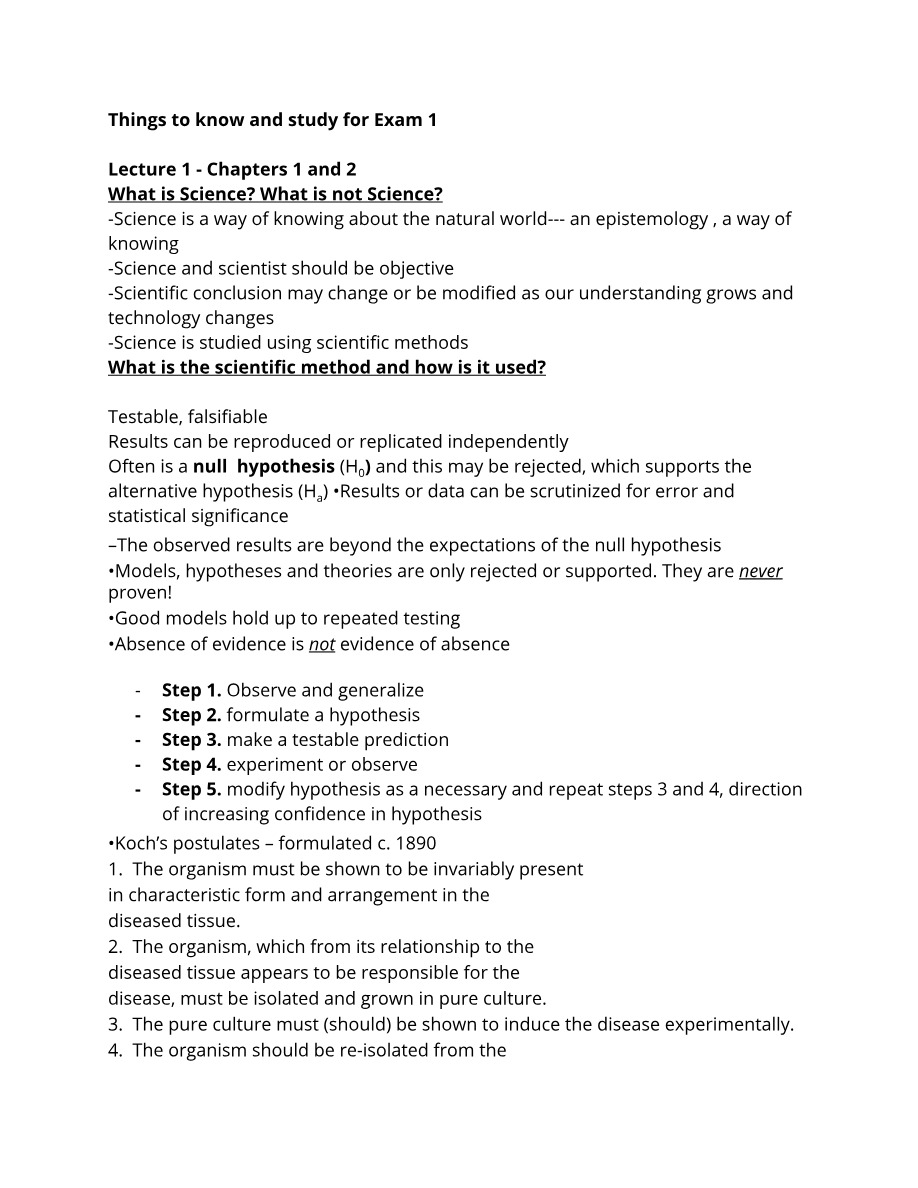 Study Guide for Biology Exam 1