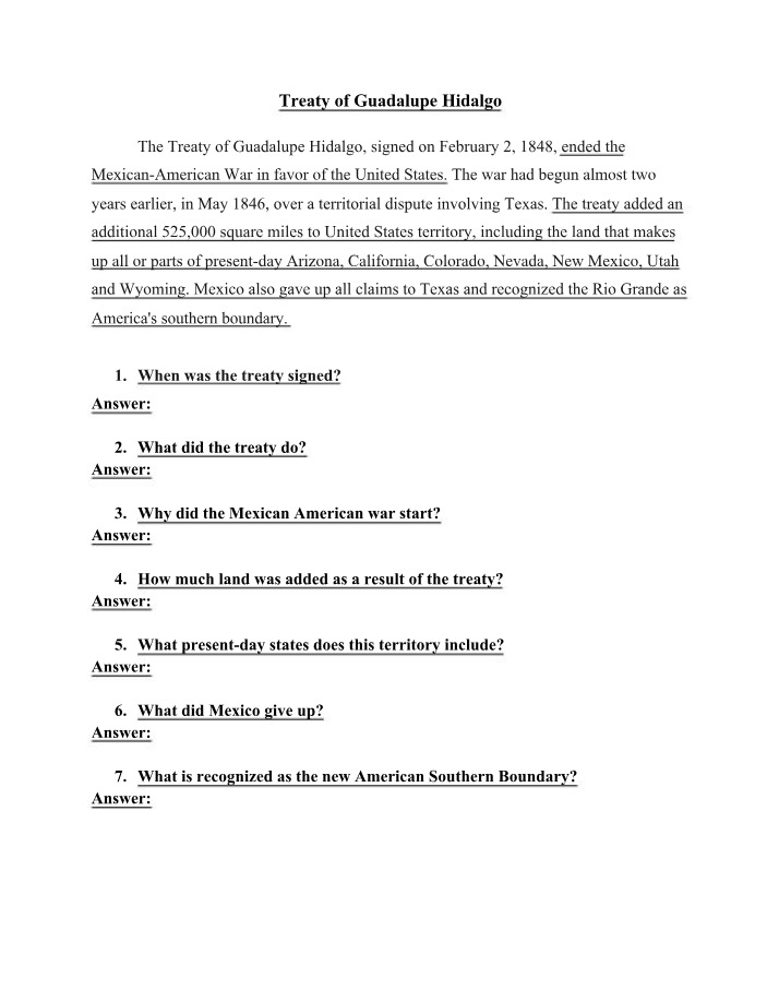 The Treaty of Guadalupe Hidalgo