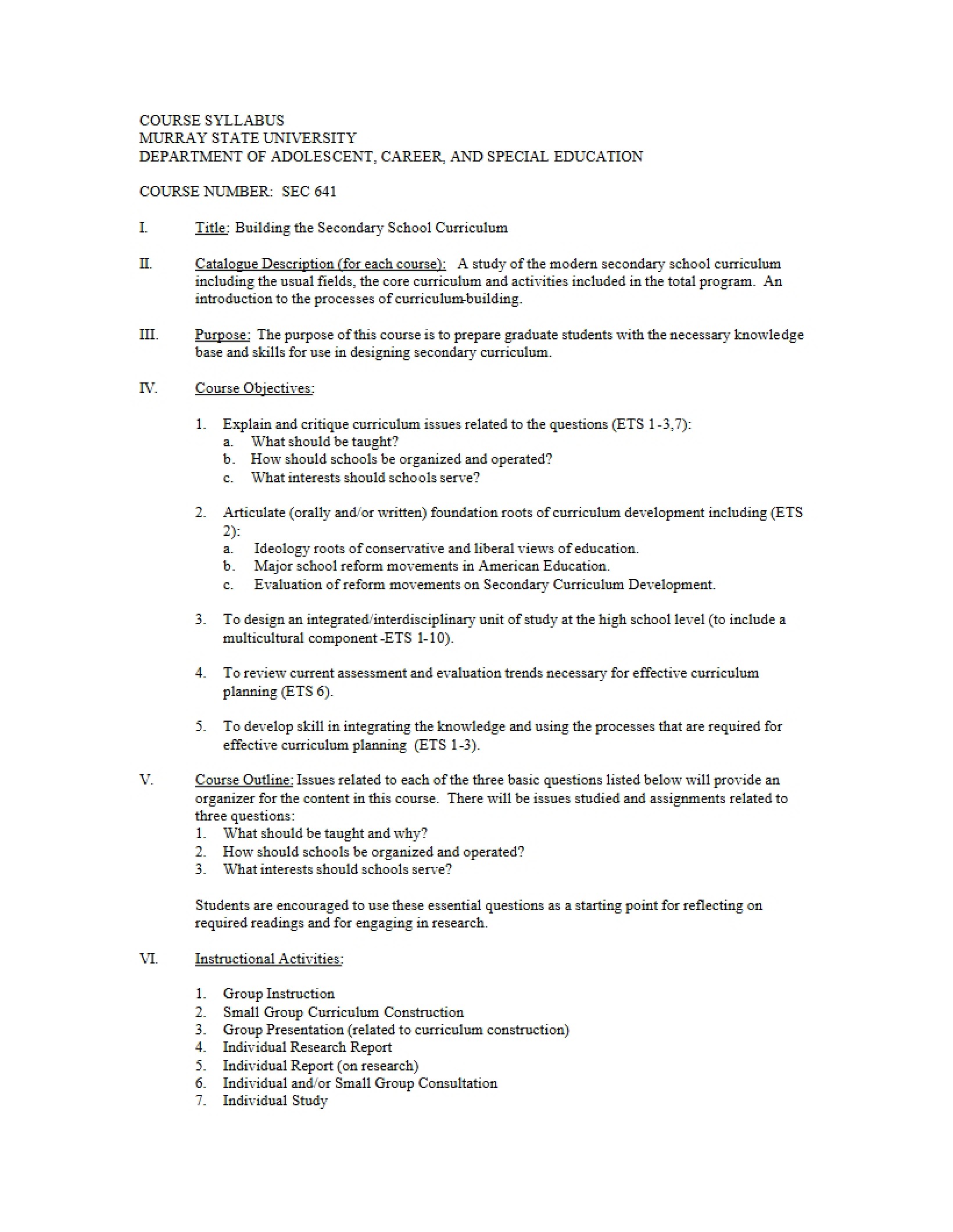 Syllabus - Building the Secondary School Curriculum