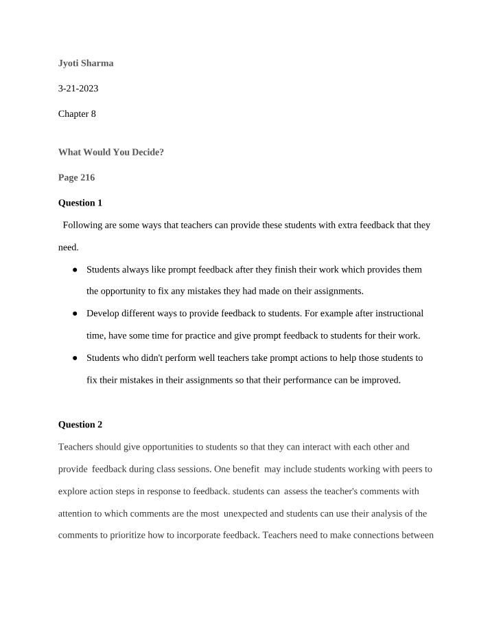 Strategies and Benefits of Providing Prompt Feedback for Students