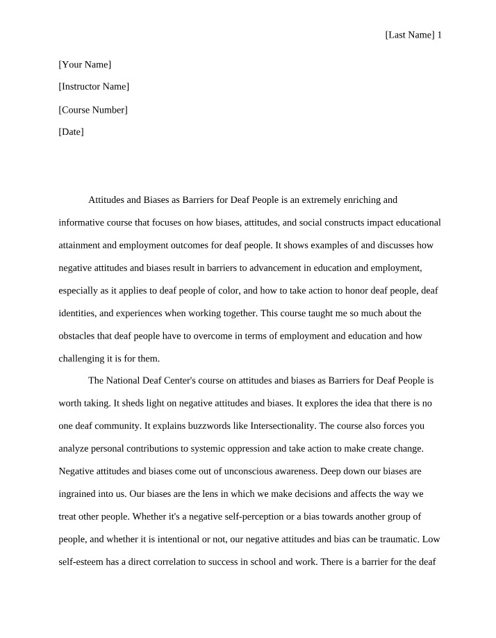 Attitudes and Biases as Barriers for Deaf People - Reflection