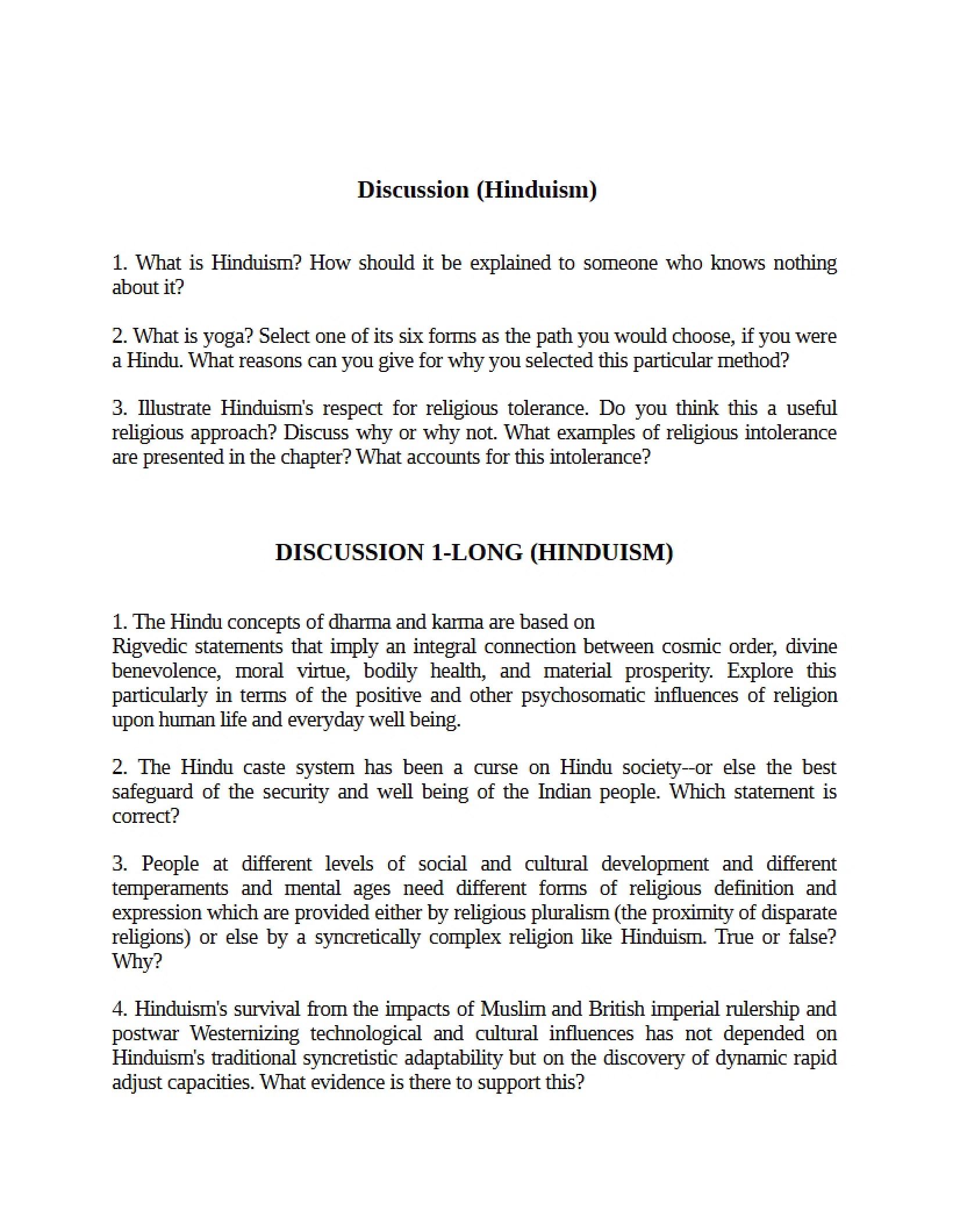Discussion on Hinduism