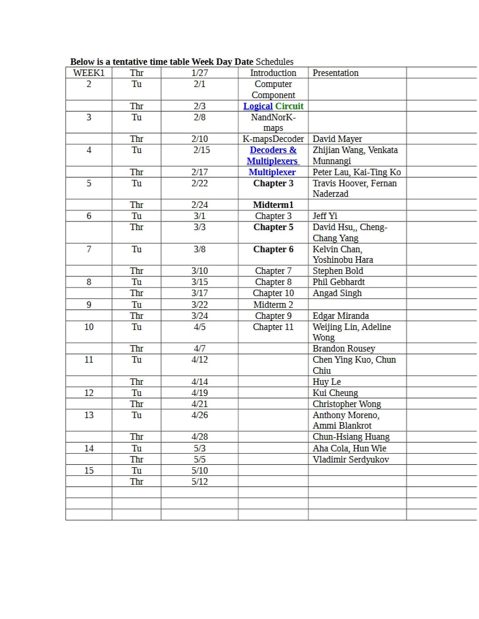 CS 147 Schedule