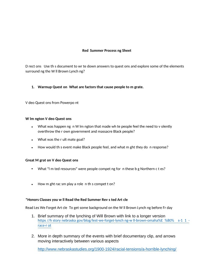 Processing Sheet for Red Summer