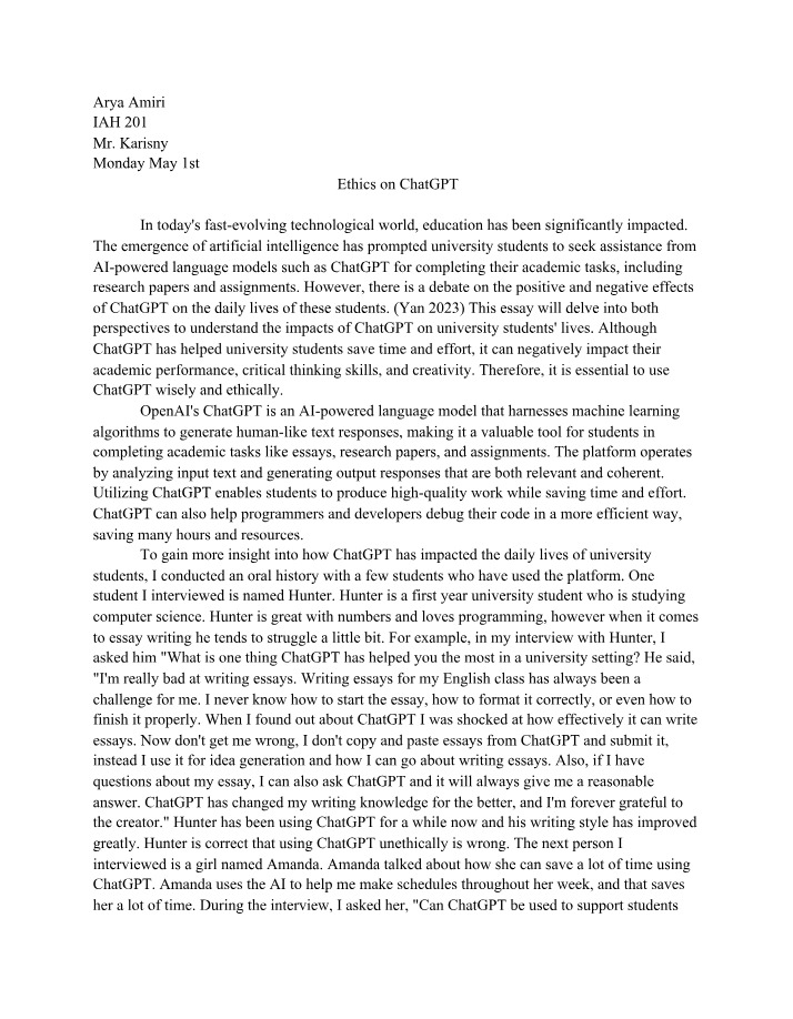 ChatGPT Impacts on University Students' Lives - A Debate