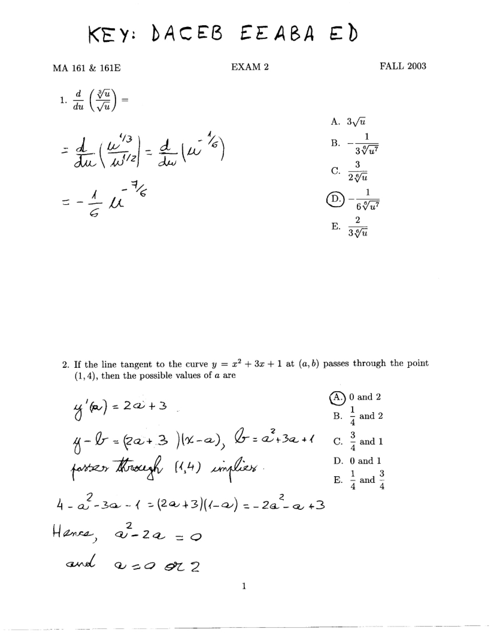 Calculus Exam 2
