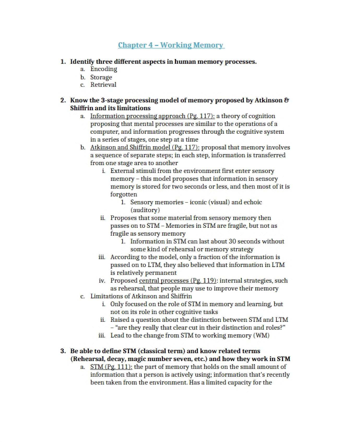 Chapter Four Discussion on Working Memory