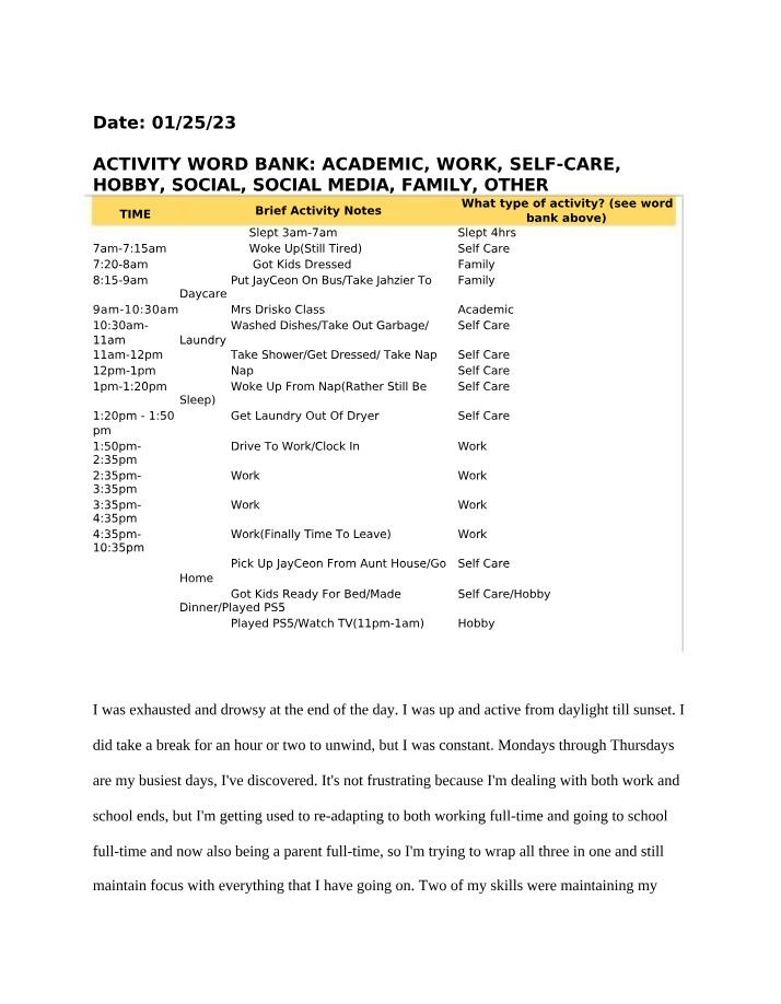COMM104 - Week 3 Time Log Journal Assessment