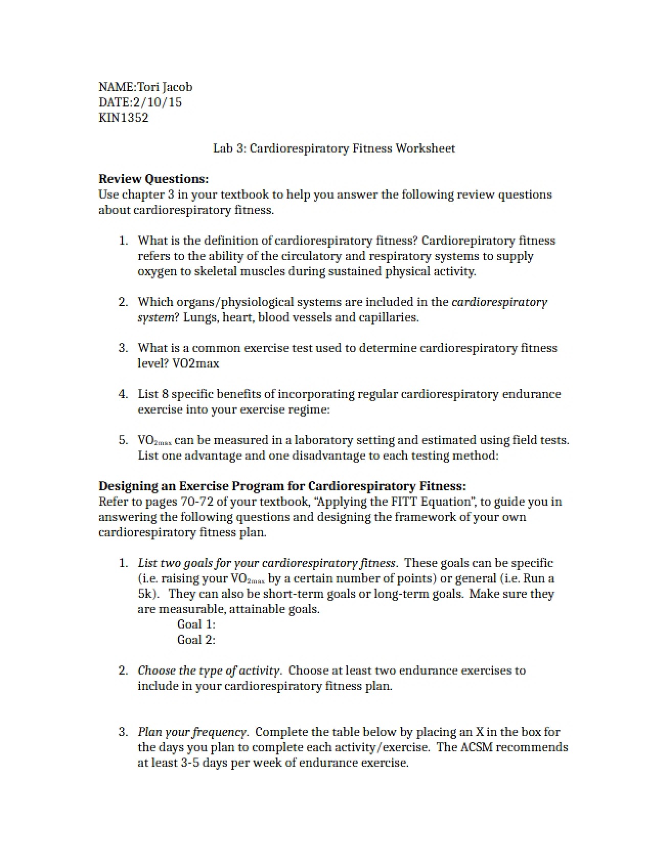 Worksheet for CR Fitness