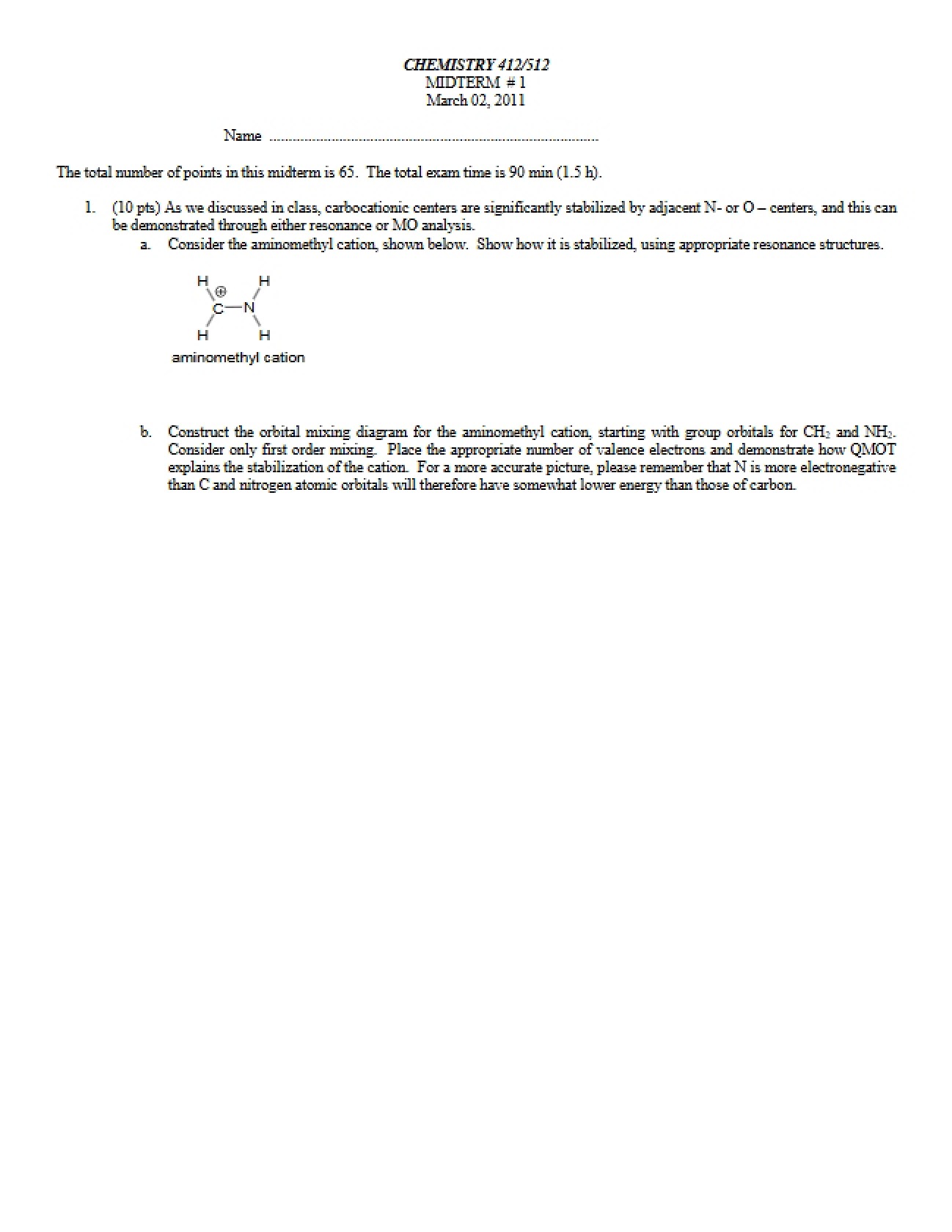 Organic Chemistry Midterm Exam 1