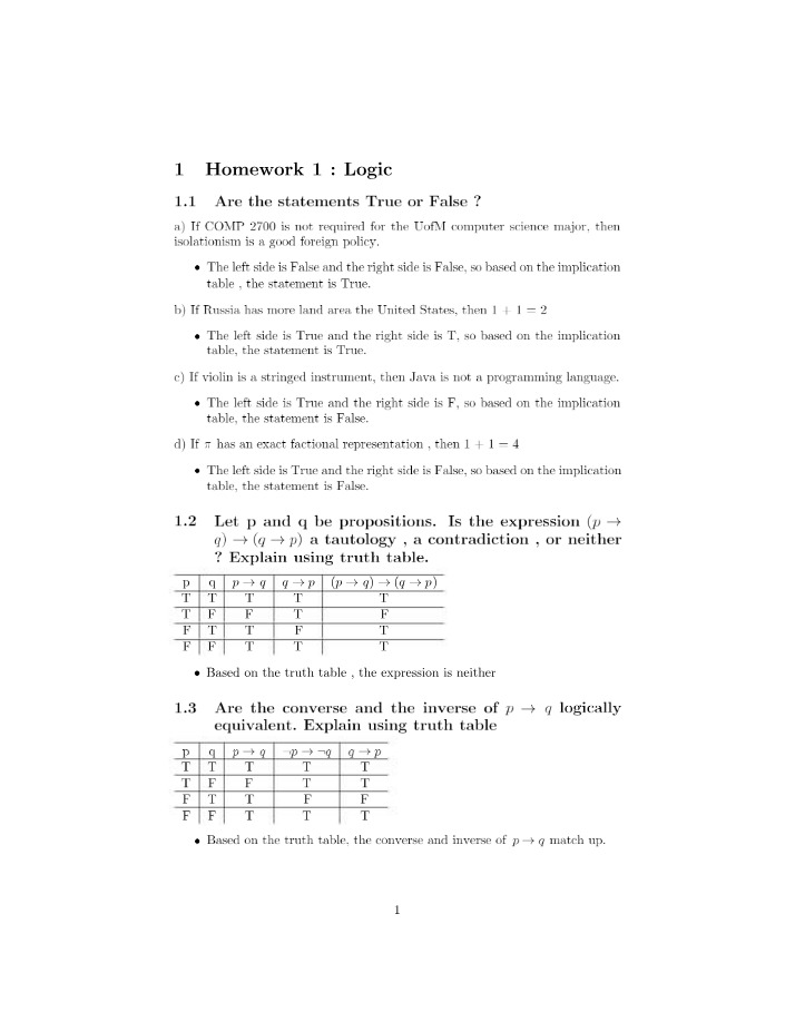 EECS 280 Logic - True-False Statements and Truth Tables