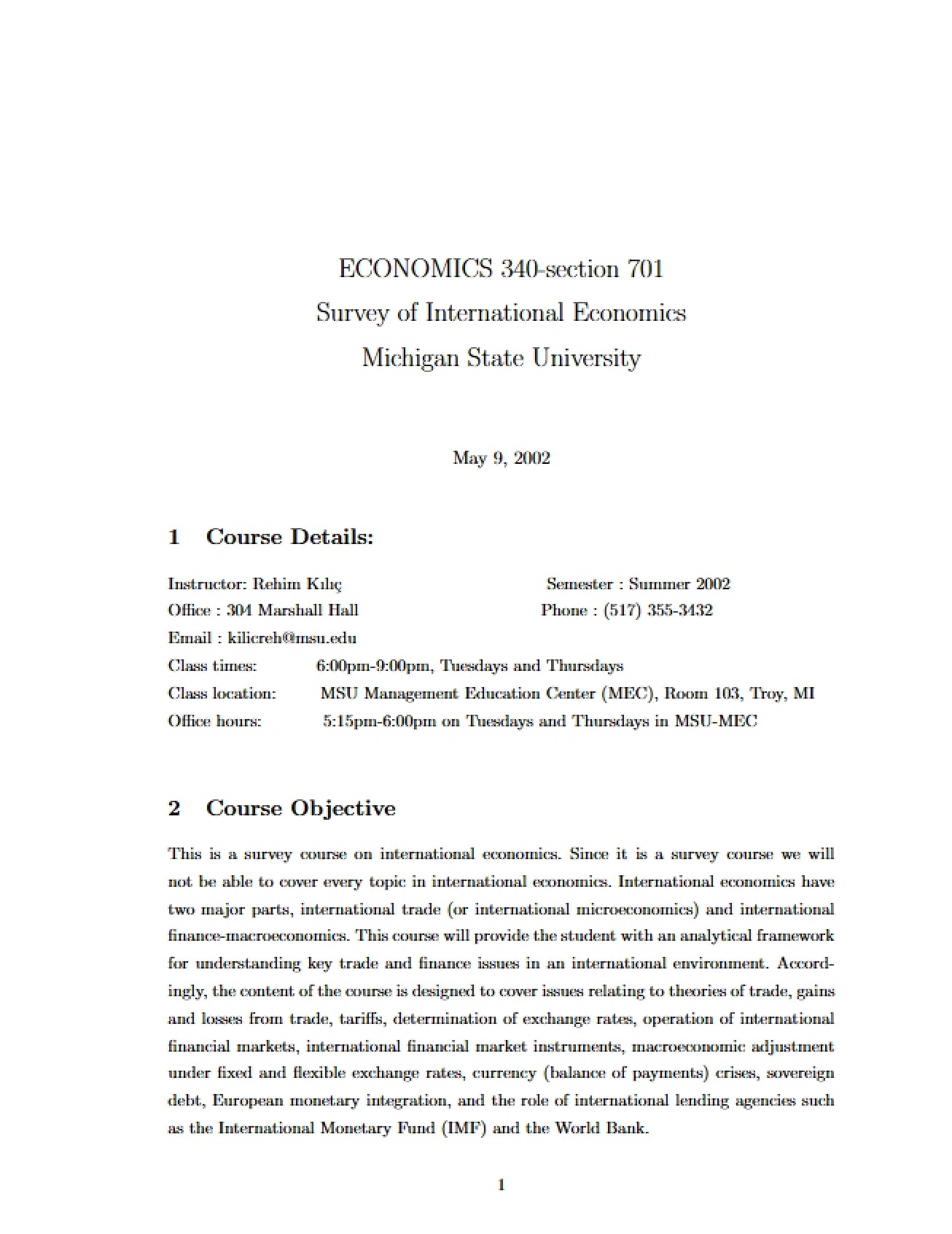 International Economics Syllabus