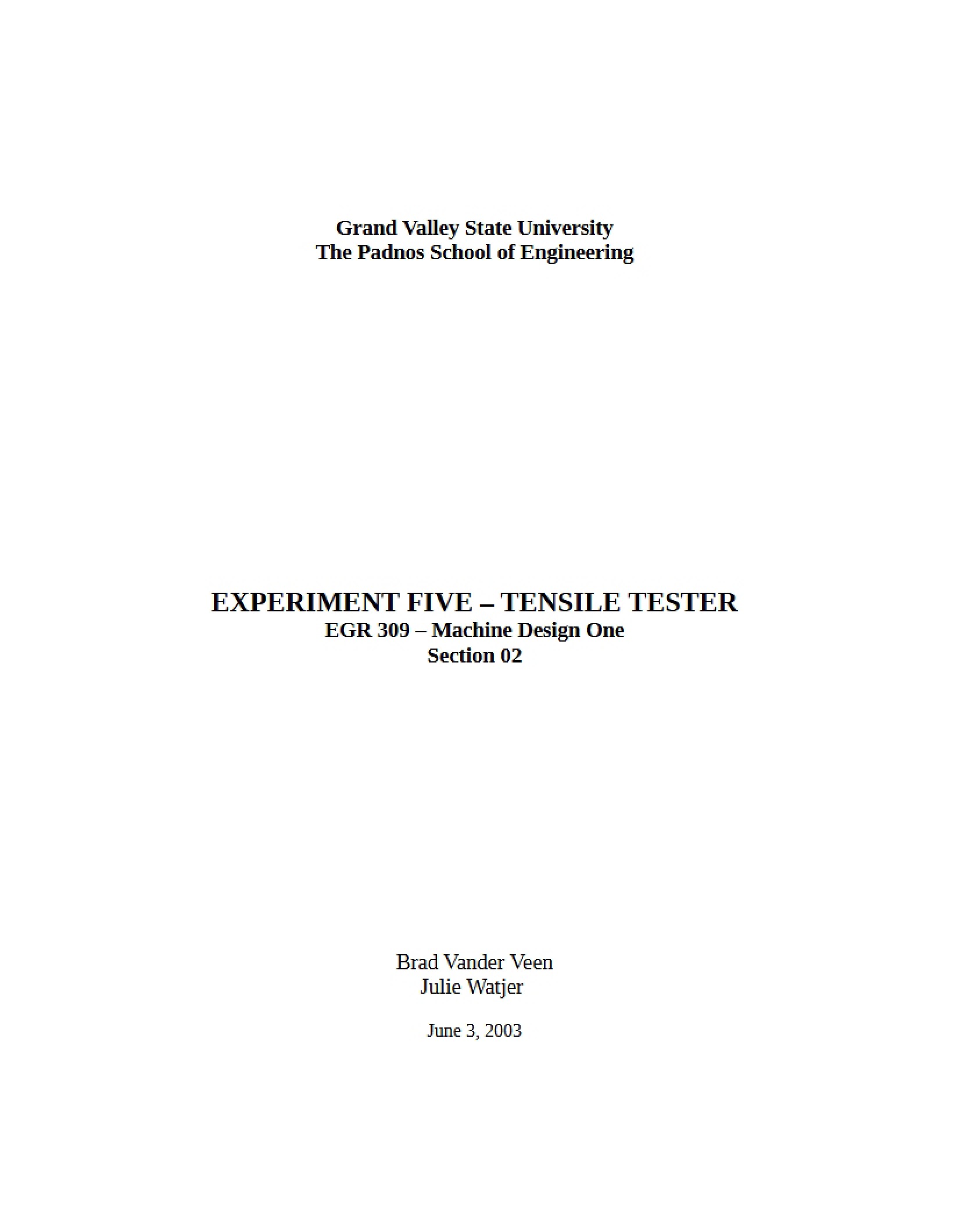 Tensile Tester - Experiment 5